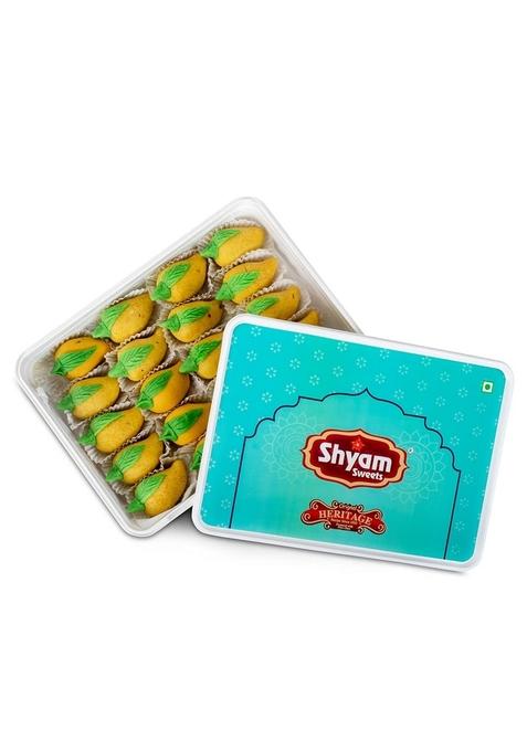 shyam sweets Kaju Mango Burfi 900g Premium Cashew Almond Mithai | Exotic Indian Sweet with Less Sugar Gift Box for Festivals & Celebrations Pure Vegetarian