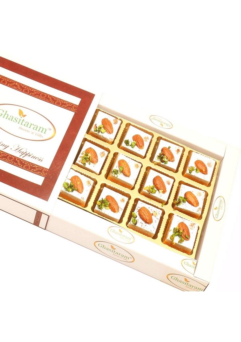 Ghasitaram Gifts Sweets -Tirangi Kaju Barfi in White Box|Gift Hamper| Diwali Gift Hamper|Food Hampers|Gourmet Hampers|