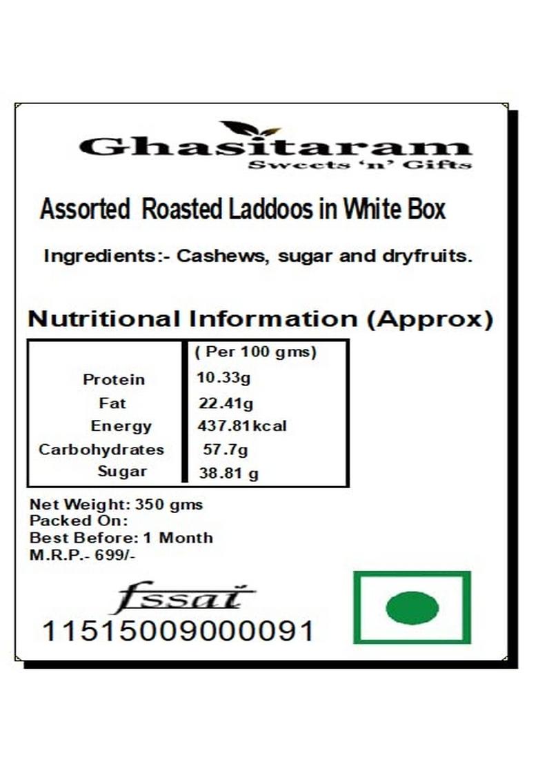 Ghasitaram Gifts Assorted Roasted Laddoos in White Box|Sweets|Sweets Gift Pack|Diwali Sweets|Indian Mithai|Diwali Sweets Box|Sweets Box