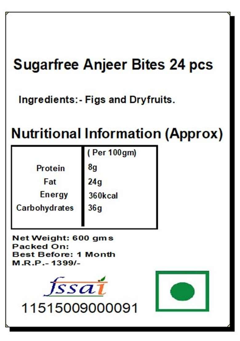 Ghasitaram Gifts Diwali - Sugarfree Anjeer Bites 24 pcs|Sugar Free Sweets|Diabetic Friendly|Diwali Sugar Sweets Box - Indya