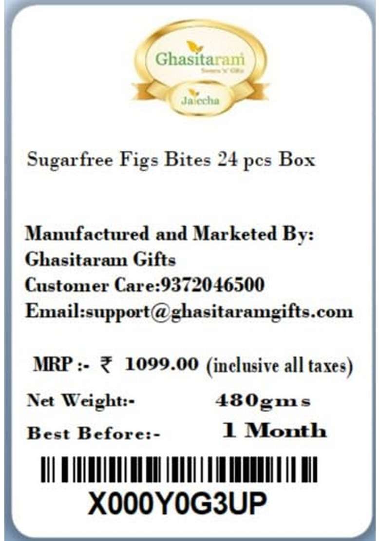 Ghasitaram Gifts Sweets - Sugarfree Figs Bites 24 pcs Box|Sugar Free Sweets|Diabetic Friendly|Diwali Sugar Box - Indya