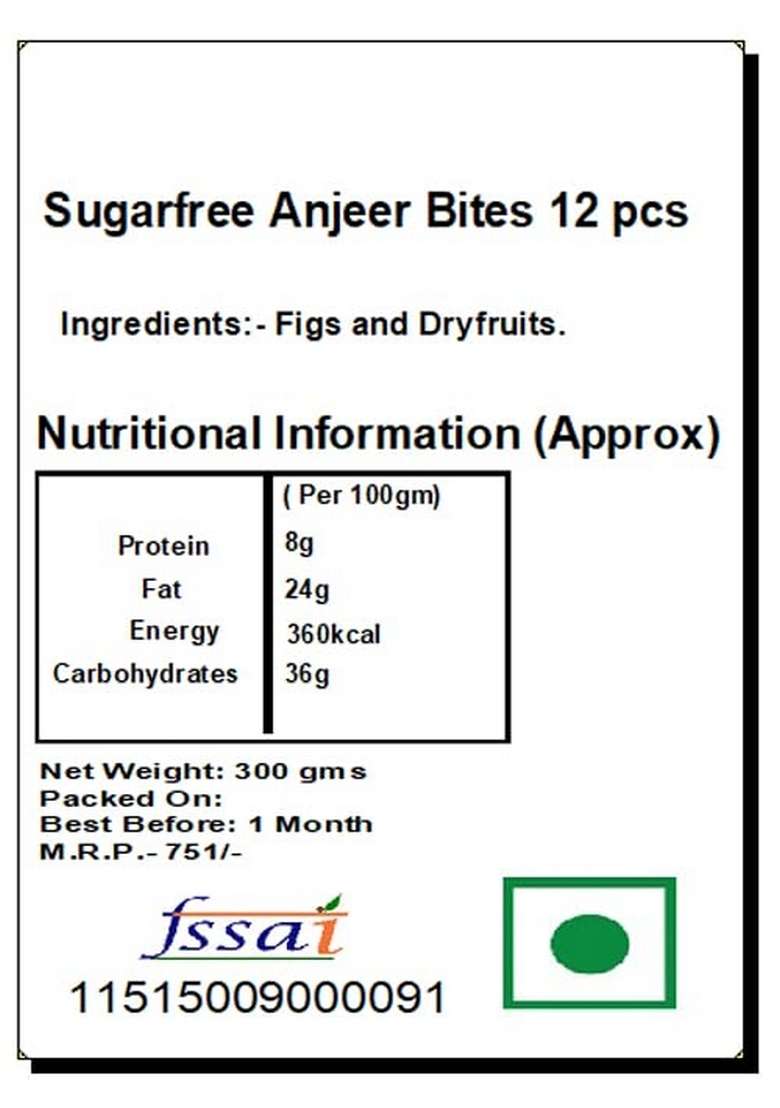 Ghasitaram Gifts Diwali - Sugarfree Anjeer Bites 12 pcs||Sugar Free Sweets|Diabetic Friendly|Diwali Sugar Sweets Box|Sugarfree Sweet|Sugarfree - Indya