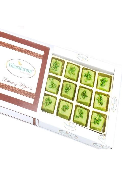 Ghasitaram Gifts Ghasitaram's Pista Mawa Barfi in White Box |Sweets|Sweets Gift Pack|Diwali Sweets|Indian Mithai|Diwali Sweets Box|Sweets