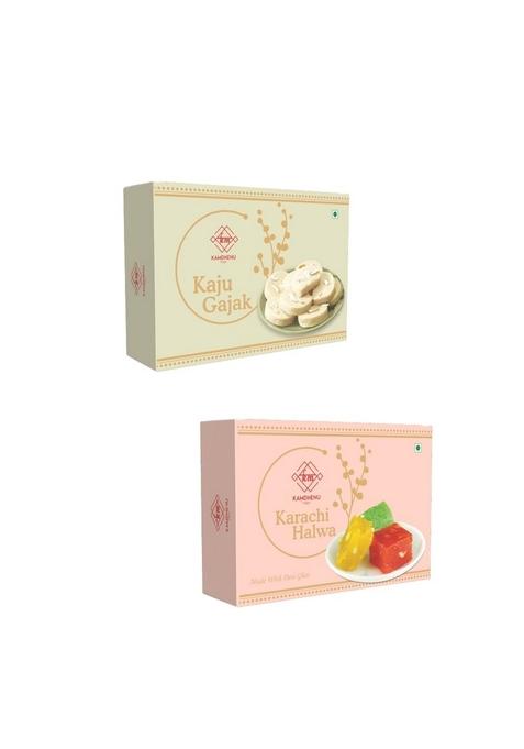 Kamdhenu Mishti Combo of Kaju Gajak 400g & Karachi Halwa | Premium Gift Pack Indian Sweets Box Made with Best Ingredients Pure Desi Ghee No Preservatives or Additives