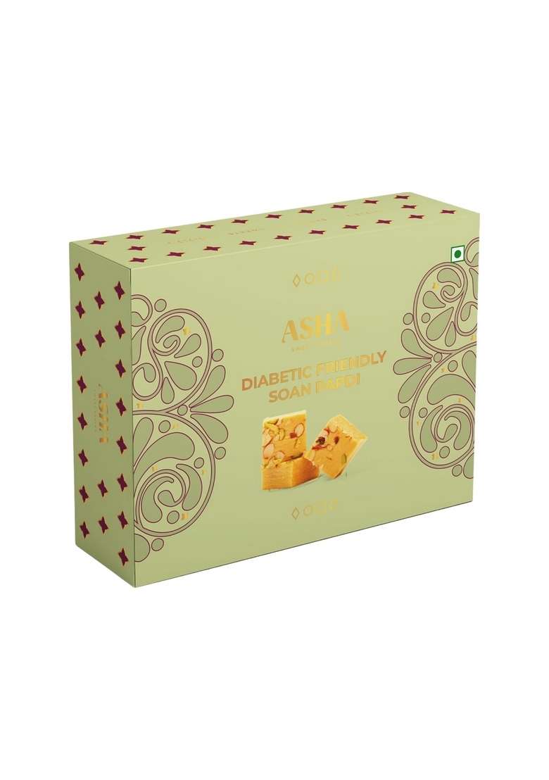 ASHA SWEET CENTER Sweets Premium Handcrafted Diabetic Friendly Soan Papdi-250Gm|Authentic Indian Dessert Made With Pure Ghee&Low Gi Sugar|Exclusive Gift Box For Any Occasion&Celebration|Pack Of - Indya