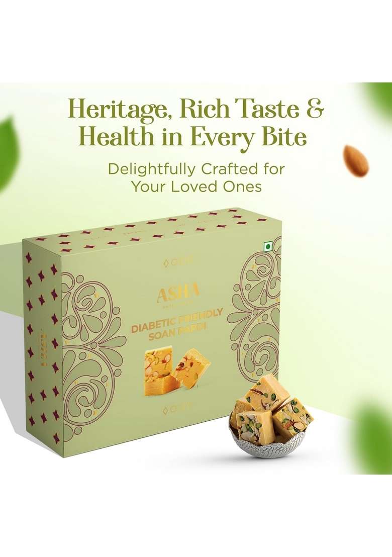 ASHA SWEET CENTER Sweets Premium Handcrafted Diabetic Friendly Soan Papdi-250Gm|Authentic Indian Dessert Made With Pure Ghee&Low Gi Sugar|Exclusive Gift Box For Any Occasion&Celebration|Pack Of - Indya