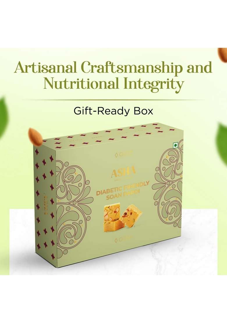 ASHA SWEET CENTER Sweets Premium Handcrafted Diabetic Friendly Soan Papdi-250Gm|Authentic Indian Dessert Made With Pure Ghee&Low Gi Sugar|Exclusive Gift Box For Any Occasion&Celebration|Pack Of - Indya