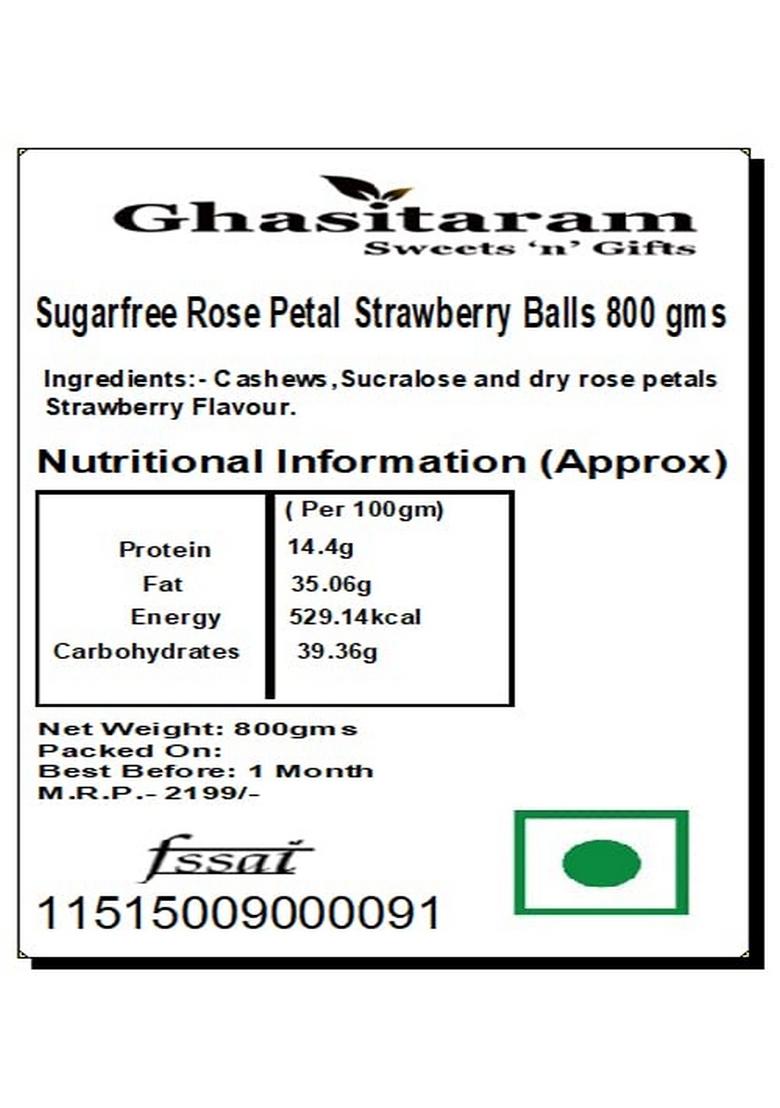 Ghasitaram Gifts Sweets Sugarfree Rose Petal Strawberry Balls 800 GMS|Sugar Free Sweets|Diabetic Friendly|Diwali Sugar Box