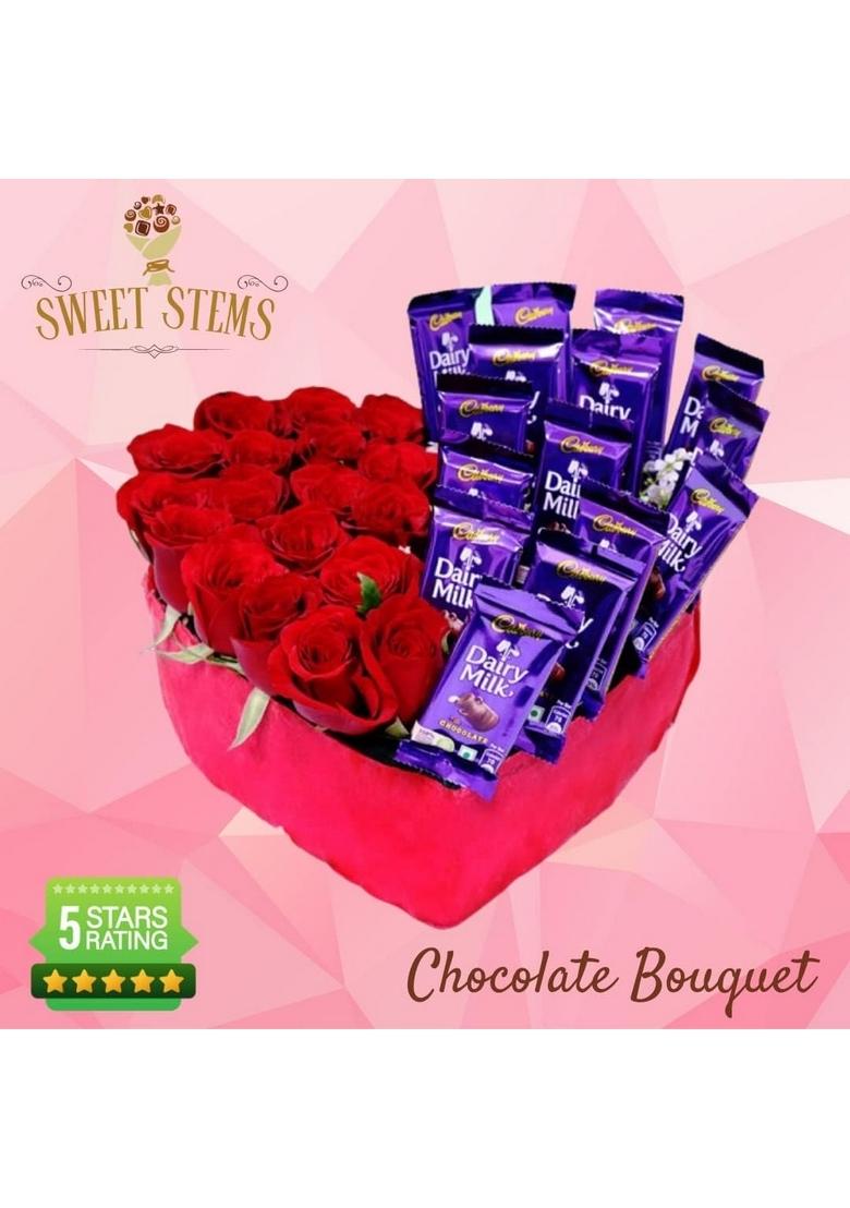 SWEET STEMS Dairy Milk Heart Box Romantic Chocolate Hamper (Birthday Card)