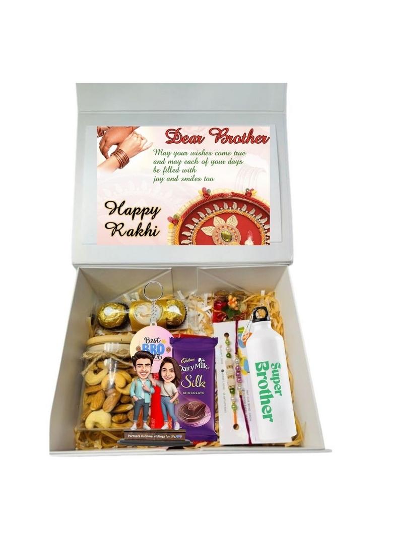 SWEET STEMS Best Brother Chocolate Gift box with some Gifts like Personalised Standee,Keychain,Bottle on Ocaasion of Rakshabandhan