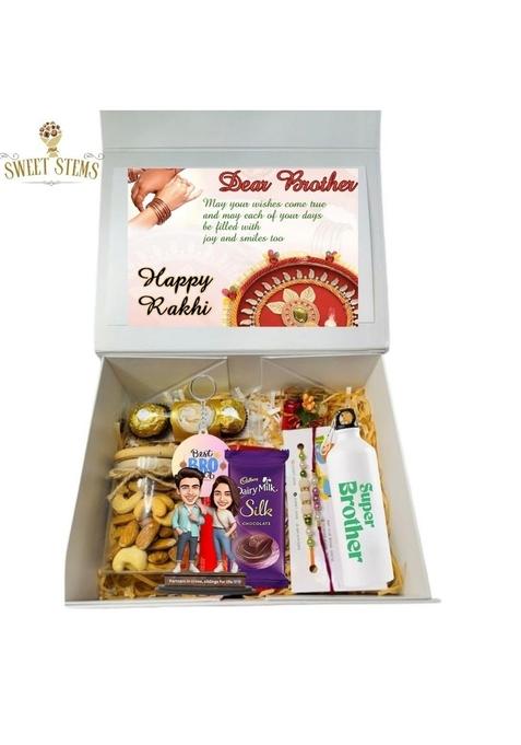 SWEET STEMS Best Brother Chocolate Gift box with some Gifts like Personalised Standee,Keychain,Bottle on Ocaasion of Rakshabandhan