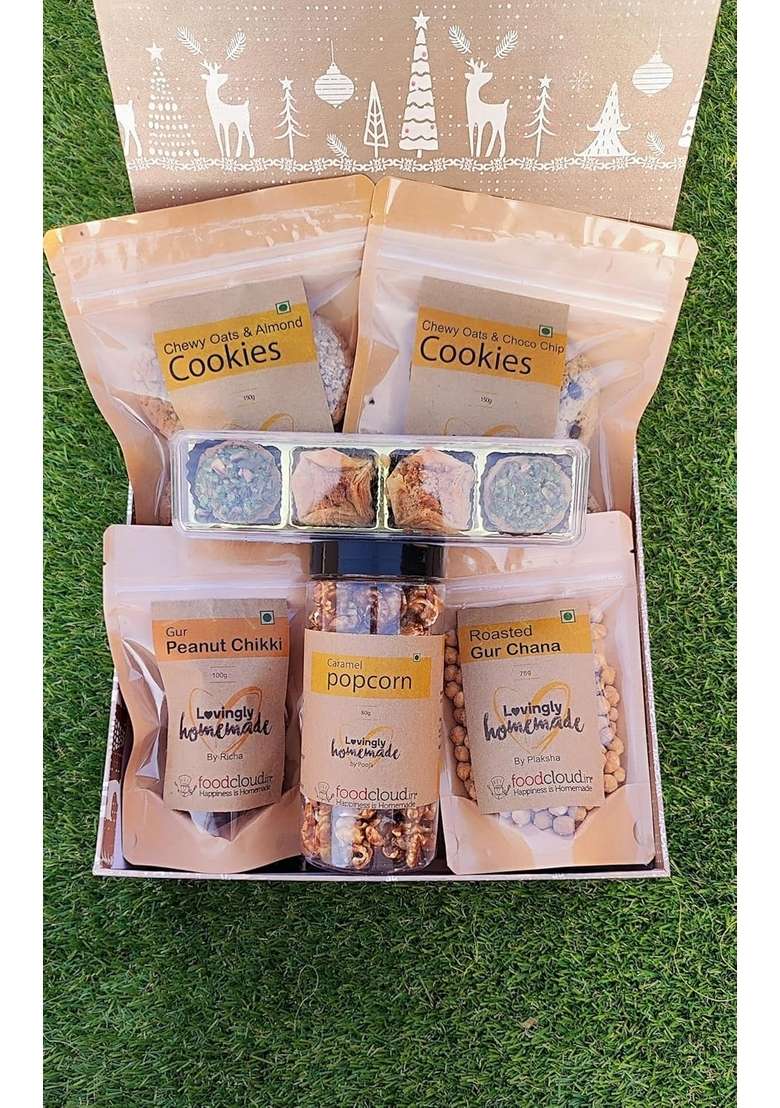 FOODCLOUD.IN Munchies Sweet Indulgence Christmas Treats Box - Vegan, Gluten Free, & Roasted (Pack of 6) - Indya