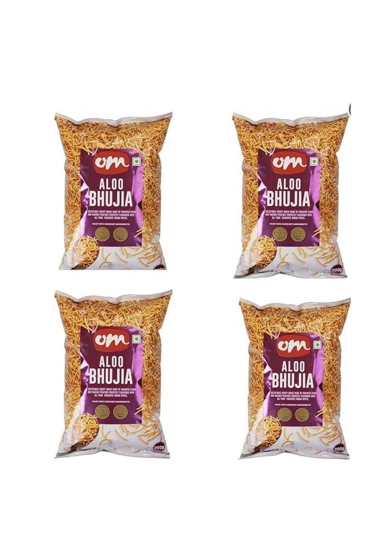 OM SWEETS & SNACKS Bhujia Namkeen Healthy Indian Crispy Fresh Snack | No Added Colours Or Preservatives Products Ready To Eat Finest Tea Time 200g X 4