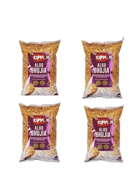 OM SWEETS & SNACKS Bhujia Namkeen Healthy Indian Crispy Fresh Snack | No Added Colours Or Preservatives Products Ready To Eat Finest Tea Time 200g X 4