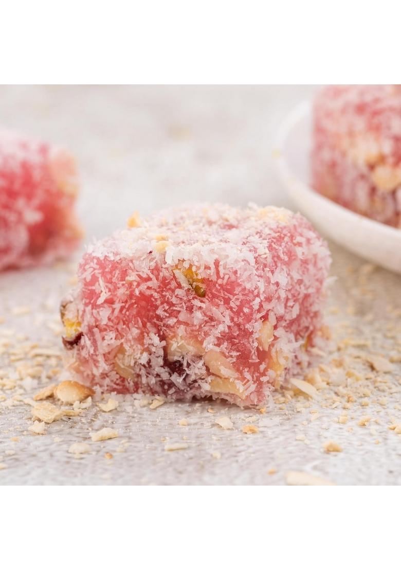 THE BAKLAVA BOX Assorted Turkish Delights- Fruit flavored Delights infused with Imported Nuts 300gms | Premium Gift Bestsellers of Lemon Cashew, Rosepetal and Strawberry Delight