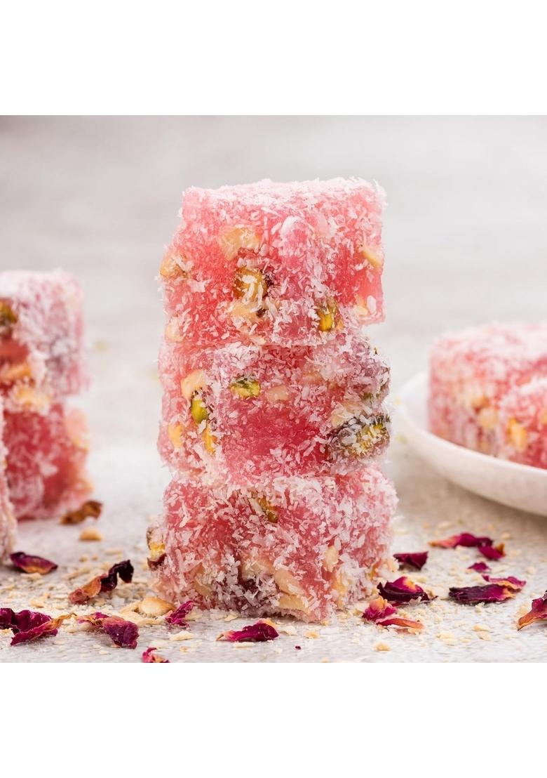 THE BAKLAVA BOX Assorted Turkish Delights- Fruit flavored Delights infused with Imported Nuts 300gms | Premium Gift Bestsellers of Lemon Cashew, Rosepetal and Strawberry Delight