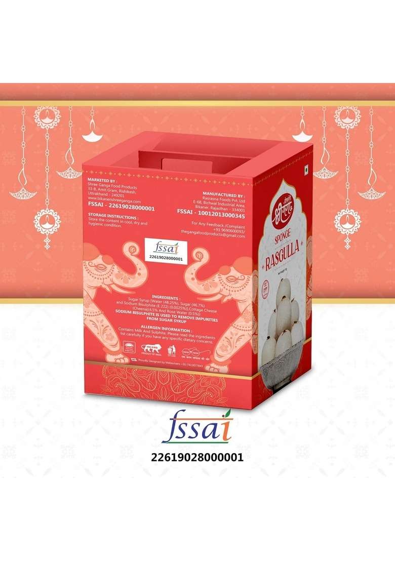 Bikaneri Shree Ganga Rakhi and Sweets Combo, 4 Rakhis, 1 Kids Rakhi, Soft Gulabjamun, Spongy Rasgulla Gift Box - Indya