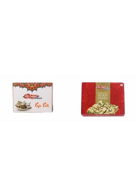 Ras Sagar Sweet House Sweets Combo Pack of Kaju katli (kaju Burfi) 1 Kg and Soan Papdi 400g Gift | RasSagar's Hamper Diwali Box Mithai