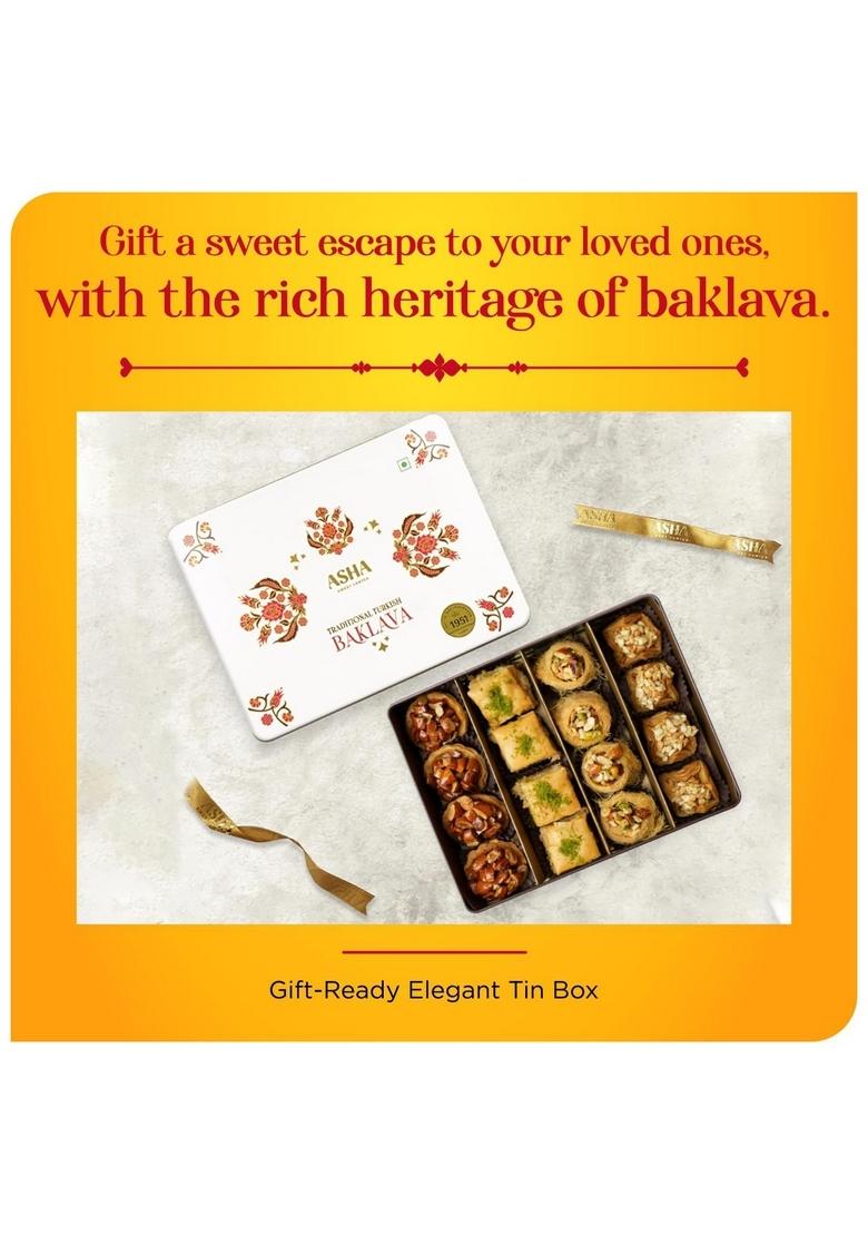 ASHA SWEET CENTER SWEETS Baklava Assorted (Pack Of 2 X 430 Grams) Tin Box, Premium Perfect for Gifting and Snacking, Turkish Delight Made With Fresh Ingredients