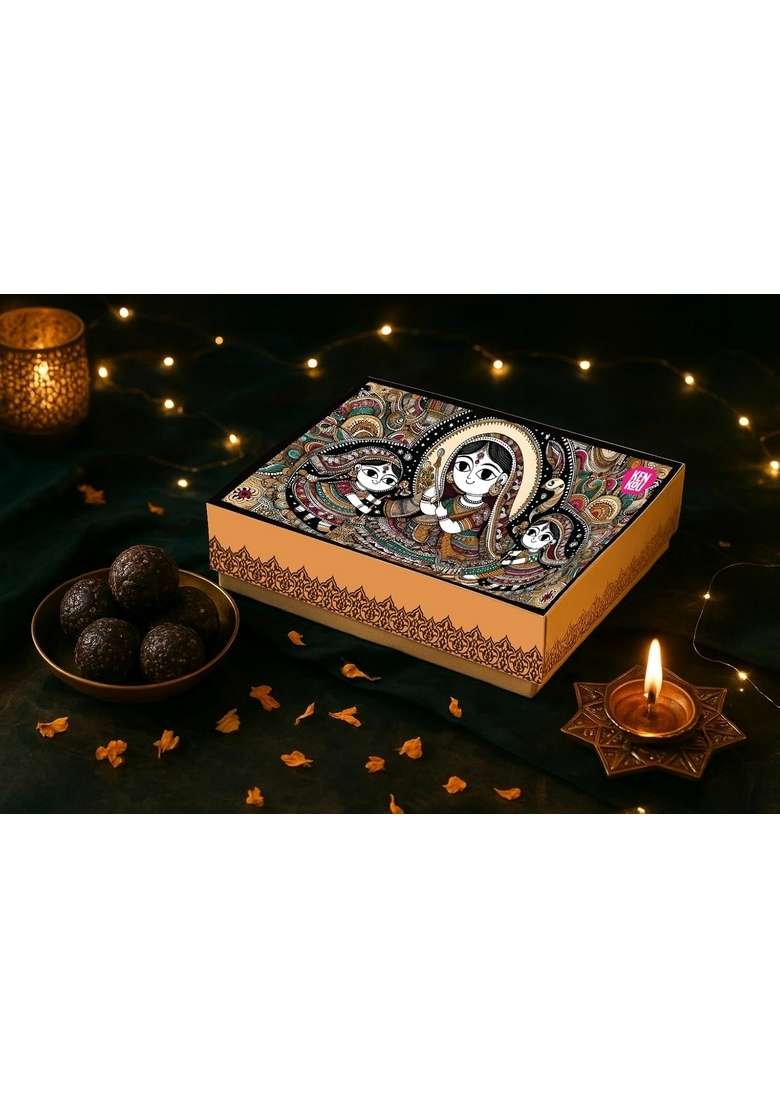 KENKOU Healthy Gift Box For All Occassions | Premium Energy Bites Festivals Guilt Free in a Gond, Mix Seeds, Roasted Channa, Peanut & Rose Laddu 12pc - Indya