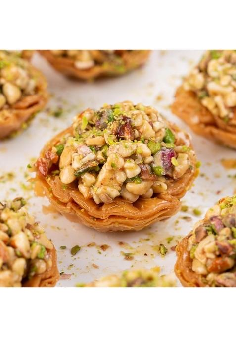 THE BAKLAVA BOX Royal Vega Gift Assorted Premium Baklavas With 2 Sets of Rakhi, Ribbon Packaging and Greeting Card (1 Kg)