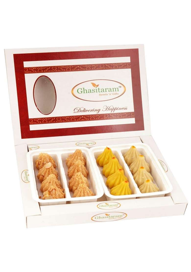 Ghasitaram Gifts Ganesha Chaturthi White Box of Mawa and Milk Cake Modaks - Indya