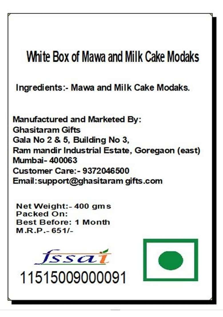 Ghasitaram Gifts Ganesha Chaturthi White Box of Mawa and Milk Cake Modaks - Indya
