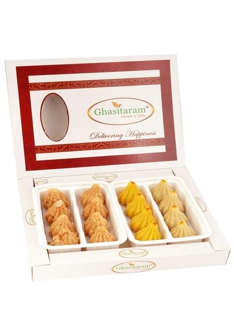 Ghasitaram Gifts Ganesha Chaturthi White Box of Mawa and Milk Cake Modaks