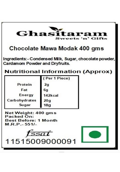 Ghasitaram Gifts Sweets Ganesha Chaturthi Modaks Chocolate Mawa Modak 400 GMS