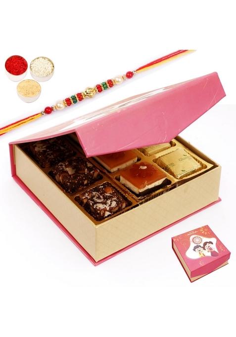 Ghasitaram Gifts Rakhi for Brothers - Raksha Bandhan Bites Box with Assorted Pearl Beads