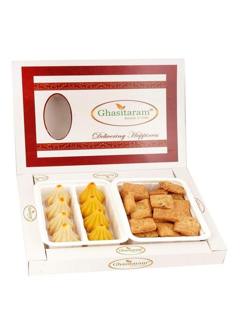 Ghasitaram Gifts Ganesha Chaturthi White Box of Mawa and Methi Mathi |Gift for Diwali,Holi,Rakhi,Valentine,Christmas,Birthday,Anniversary,Gift Her,Him,Mothers Day,Fathers Day|