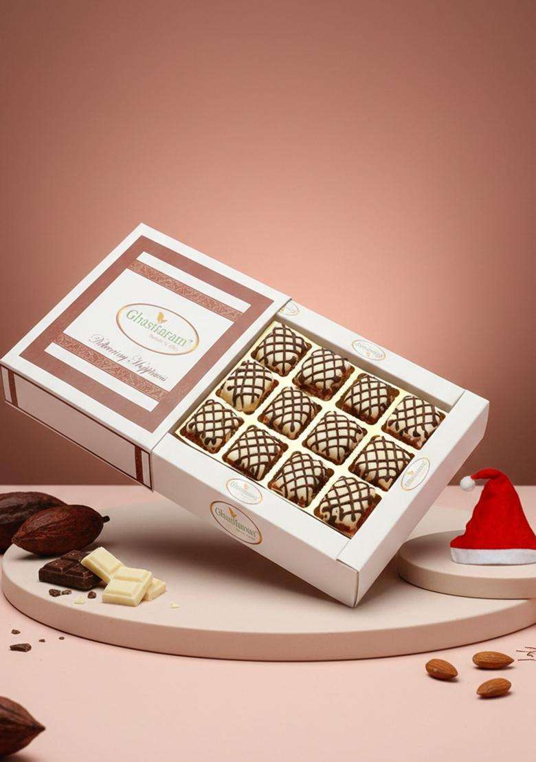 Ghasitaram Gifts Christmas - Anjeer Chocolate Bites in White Box - Indya
