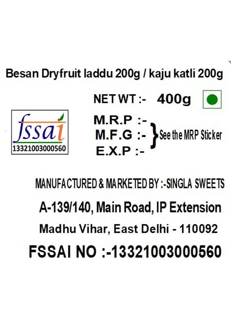 Singla Sweets Besan Dry fruits laddu 200g and Kaju katli combo pack of 2