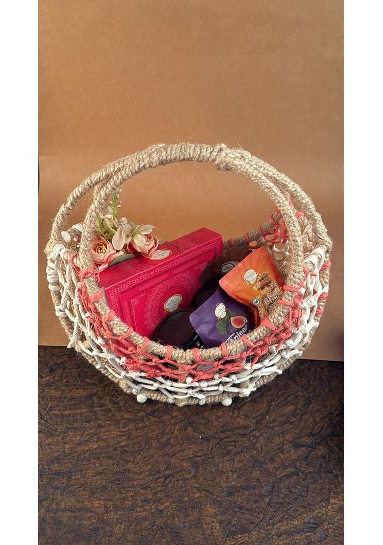 Ghasitaram Gifts Diwali Gift - Ring Basket with Assorted Dry Fruit Sweets, dryfruits, and mithai Pouches|Gift Hamper|Diwali Hamper|Food Hampers|Gourmet Hampers| - Indya