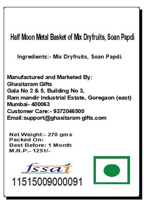 Ghasitaram Half Moon Metal Basket of Mix Dryfruits, Soan Papdi |Dry Fruit Combo Pack Offer|Dry Gift Pack|Dry Box|Diwali Dry Box|