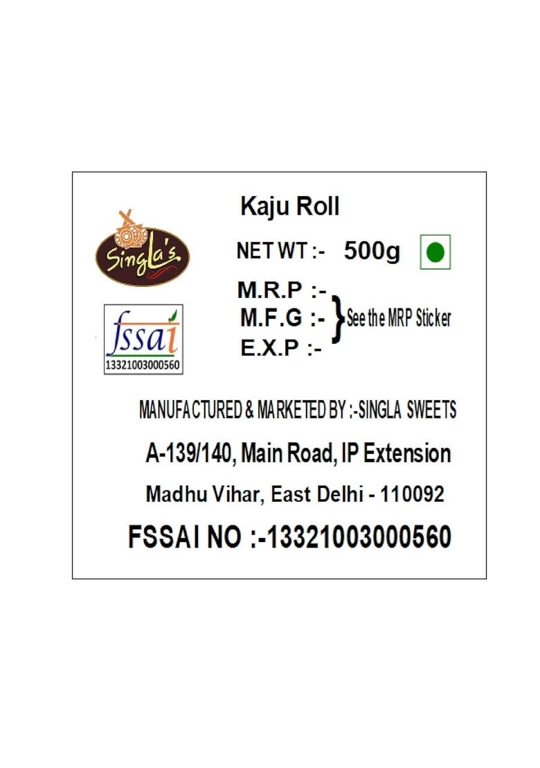 Singla sweets Kaju roll 500g Indian Mithai
