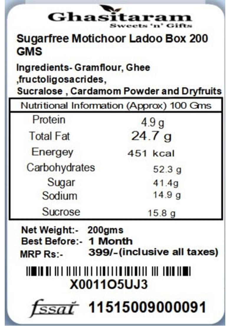 Ghasitaram Gifts Rakhi for Brothers Sugarfree Motichoor Ladoo Box 200 GMS with Beads