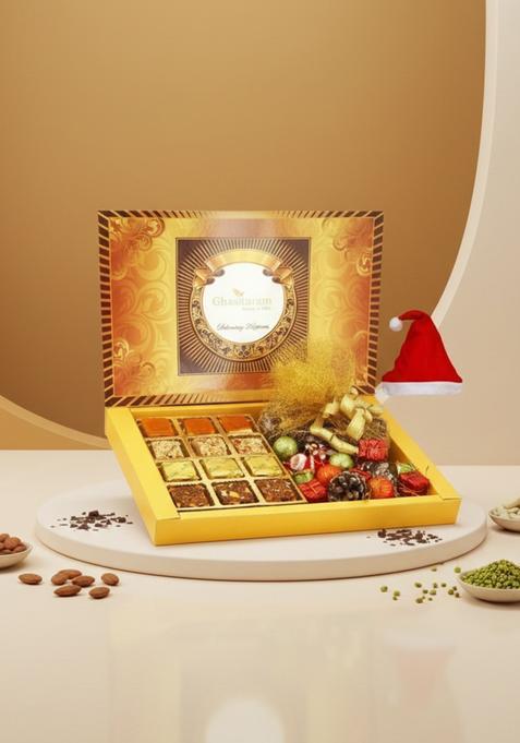 Ghasitaram Gifts Christmas Big Box of Assorted Bites, Plum Cake and Decor
