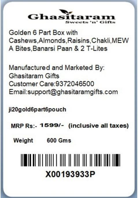 Ghasitaram Golden 6 Part Box with Cashews,Almonds,Raisins,Chakli,MEWA Bites,Banarsi Flavoured & 2 T-Lites|Dryfruit Gift Hamper|Diwali Dry Fruit|Food Gourmet Hampers|Dry Fruit|Dryfruit Hamper