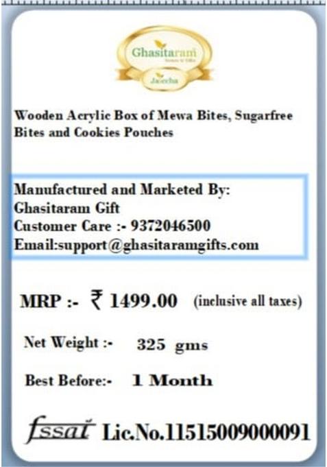 Ghasitaram Gifts Rakhi for Brothers Wooden Acrylic Box of MEWA Bites, Sugarfree Bites and Cookies Pouches with 2 rakhis