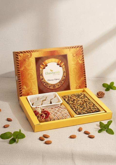 Ghasitaram Gifts Big Box of Walnut Chocolate Bark, Almonds and Kaju Katli|Gift Hamper|Diwali Gift Hamper|Food Hampers|Gourmet Hampers|