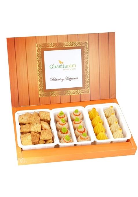 Ghasitaram Gifts Ganesha Chaturthi Assorted Box of Mawa ,Kaju modaks and Methi Mathi