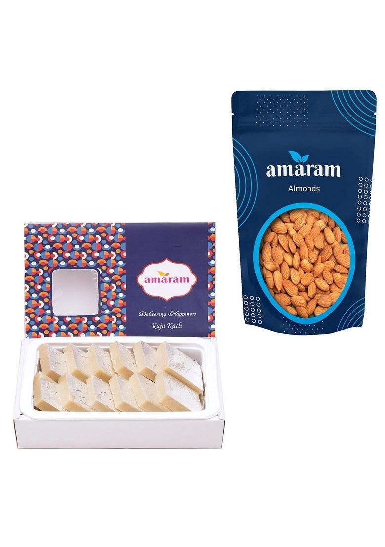 Amaram by Ghasitaram Kaju Katli and Almonds Pouch|Dryfruit Gift Hamper|Dry Fruit Combo Pack Offer|Dry Pack|Dry Box|Diwali Dry Pouch|Mix Nut|