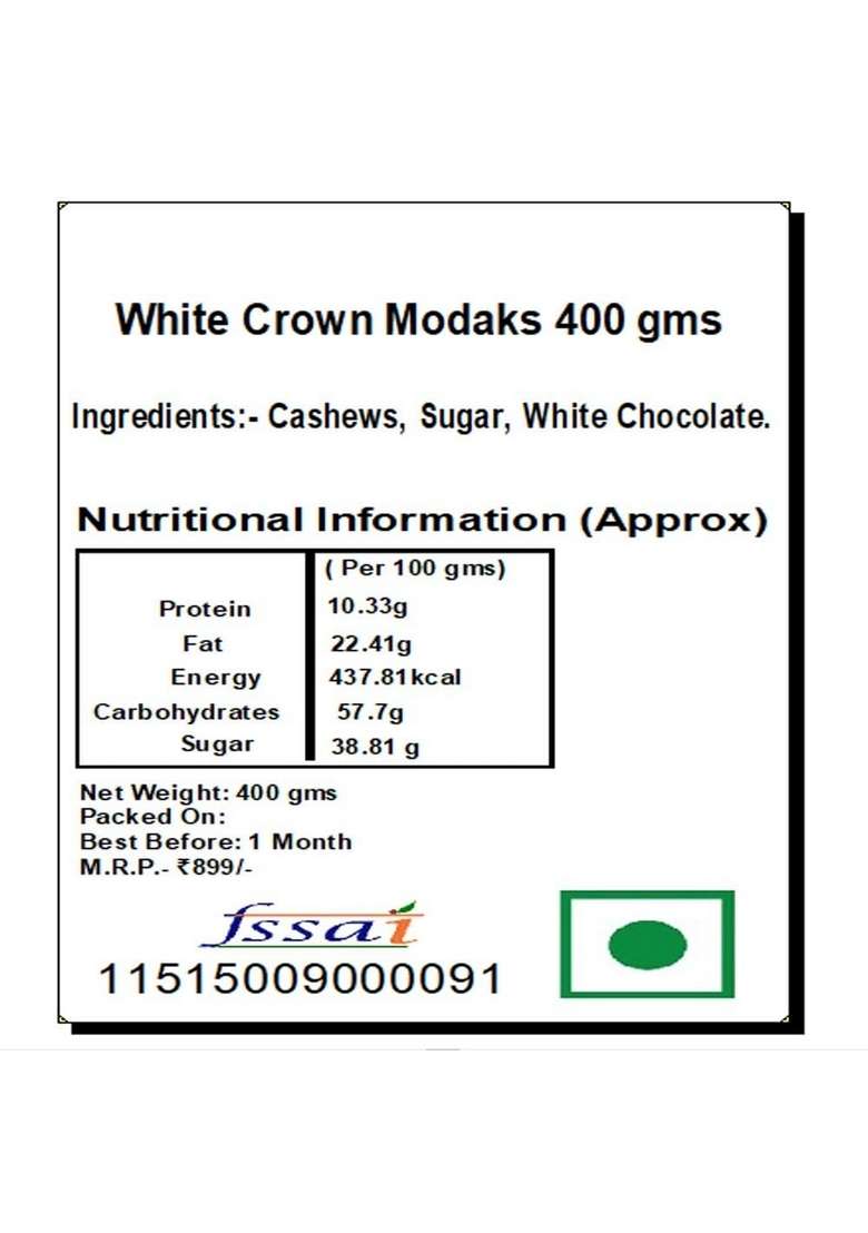 Ghasitaram Gifts Sweets Ganesha Chaturthi Modaks White Crown 400 GMS - Indya