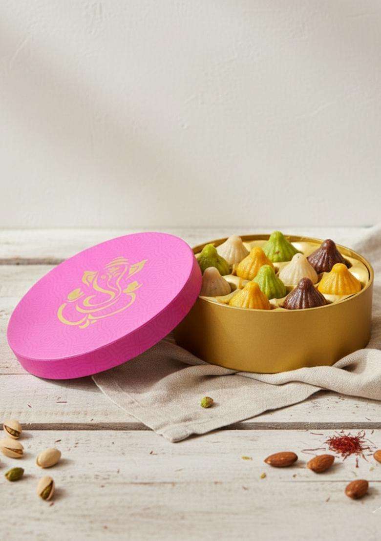 Ghasitaram Gifts Ganesha Chaturthi Ganpati Box of Pure Kjau Assorted Modaks - Indya