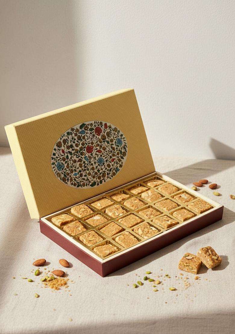 Ghasitaram Gifts Valentines Gift for Girlfriend / Boyfriend Husband and Wife - Healthy Hampers Eco Print 24 Pcs Granula Bites Box - Indya