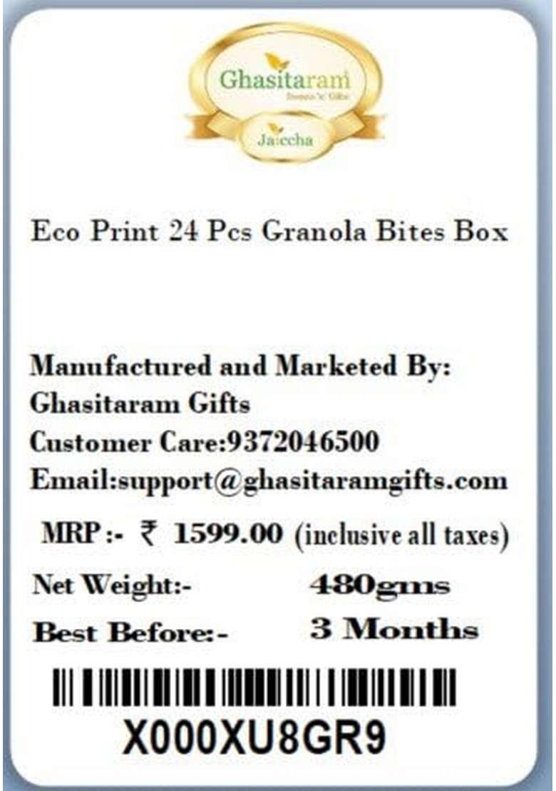 Ghasitaram Gifts Valentines Gift for Girlfriend / Boyfriend Husband and Wife - Healthy Hampers Eco Print 24 Pcs Granula Bites Box - Indya