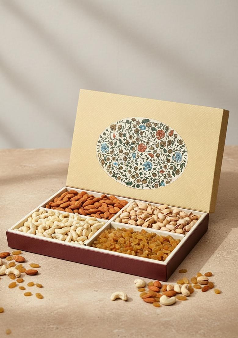 Ghasitaram Gifts 4 Part Echo Print Dryfruit Box 600 GMS|Dry Fruit Combo Pack Offer|Dry Gift Pack|Dry Box|Diwali Dry Box|