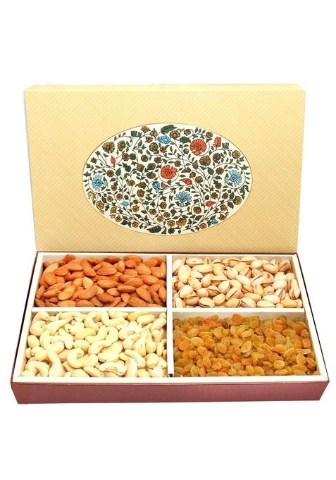 Ghasitaram Gifts 4 Part Echo Print Dryfruit Box 600 GMS|Dry Fruit Combo Pack Offer|Dry Gift Pack|Dry Box|Diwali Dry Box|