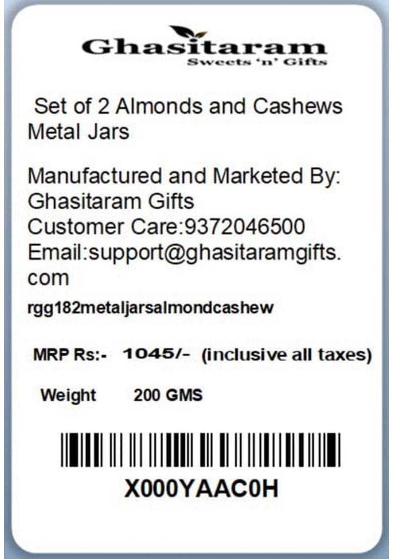 Ghasitaram Gifts Set of 2 Almonds and Cashews Metal Jars|Dry Fruit Combo Pack Offer|Dry Gift Pack|Dry Box|Diwali Dry Box|Mix Nut|